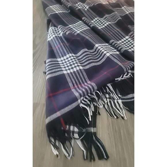 Wrap Accessories - Womens Navy Plaid Flannel Wrap Shawl Scarf Poncho Fall Cabin Warm Red White Blue